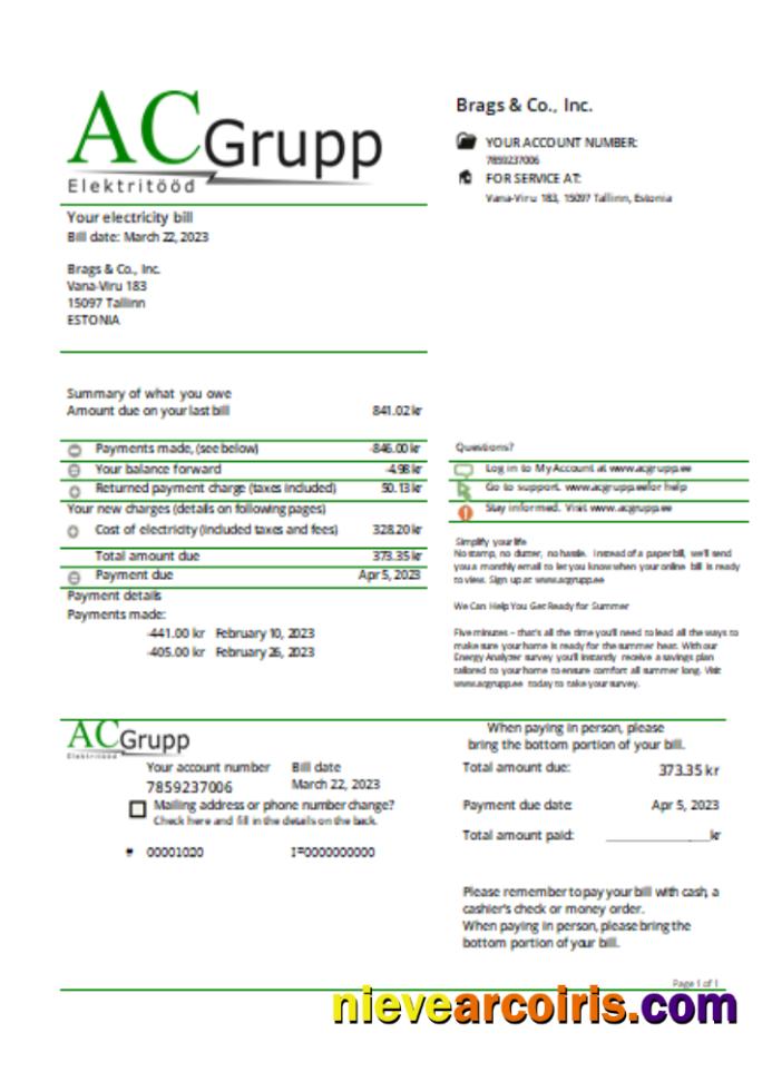 AC Grupp OÜ electricity utility business bill